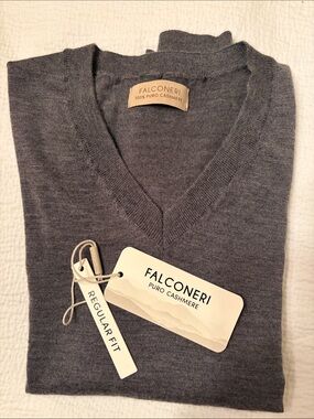 Final Price - No Offers! Falconeri Women's Charcoal Gray Cashmere V-Neck Sweater